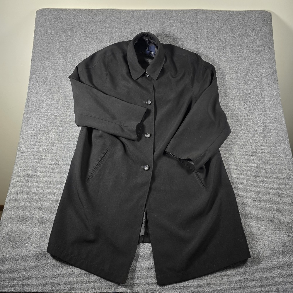 London Fog Men's Black Raincoat Trench Coat XL Regular Water Resistant Jacket